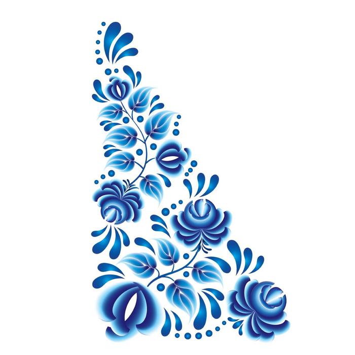 Термонаклейка «Гжель цветы», уголок справа, 20×35 см, набор 10 шт. - Фото 1