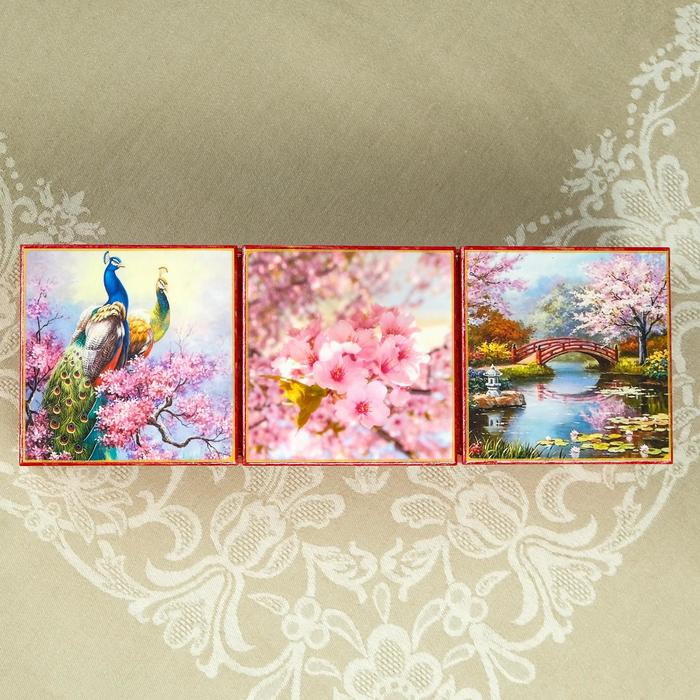 Шкатулка тройная «Сакура», розовая,  лаковая миниатюра - фото 1886593981