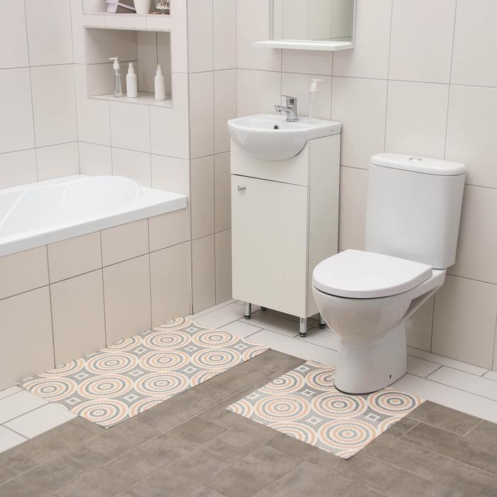 Набор ковриков для ванны и туалета Вилина «Круги», 2 шт: 50×52, 50×85 см - Фото 1