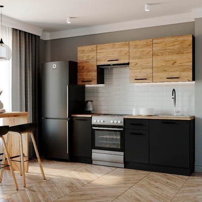 Кухня прямая «Дели», со столешницей, 2000×600 мм, цвет антрацит/дуб вотан/антрацит/дуб крафт