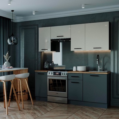 Кухня прямая «Вегас», со столешницей, 2000×600 мм, цвет антрацит/дуб вотан/антрацит/жемчуг