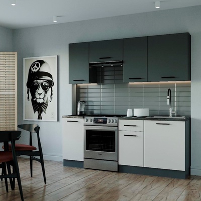 Кухня Лофт 2000х600 Антрацит/Детройт/Жемчуг,Антрацит