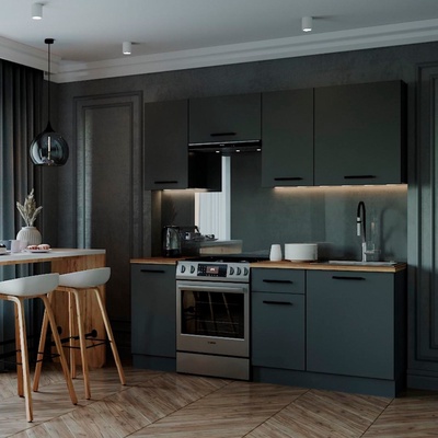 Кухня Антрацит 2000х600 Антрацит/Дуб Вотан/Антрацит