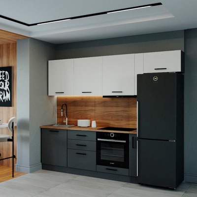 Кухня прямая «Вегас», со столешницей, 2550×600 мм, цвет антрацит/дуб вотан/антрацит/жемчуг