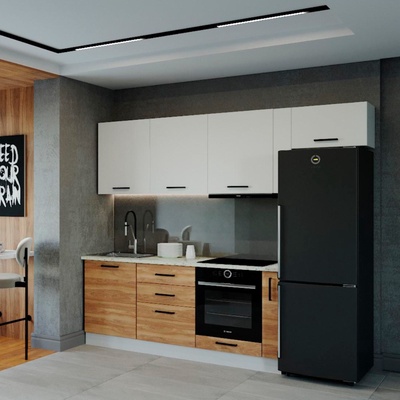 Кухня Лада 2550х600 Белый/Мрамор Марквина белый/Дуб, Жемчуг