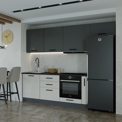 Кухня Лофт 2550х600 Антрацит/Детройт/Антрацит,Жемчуг