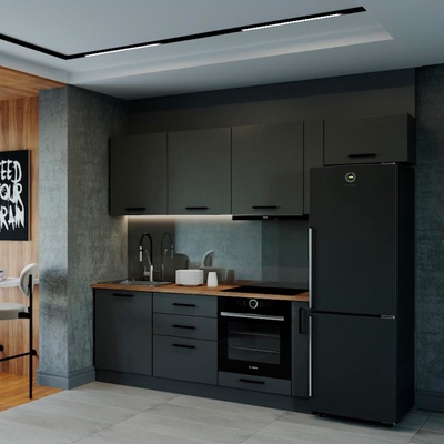 Кухня прямая «Антрацит», со столешницей, 2550×600 мм, цвет антрацит/дуб вотан/антрацит