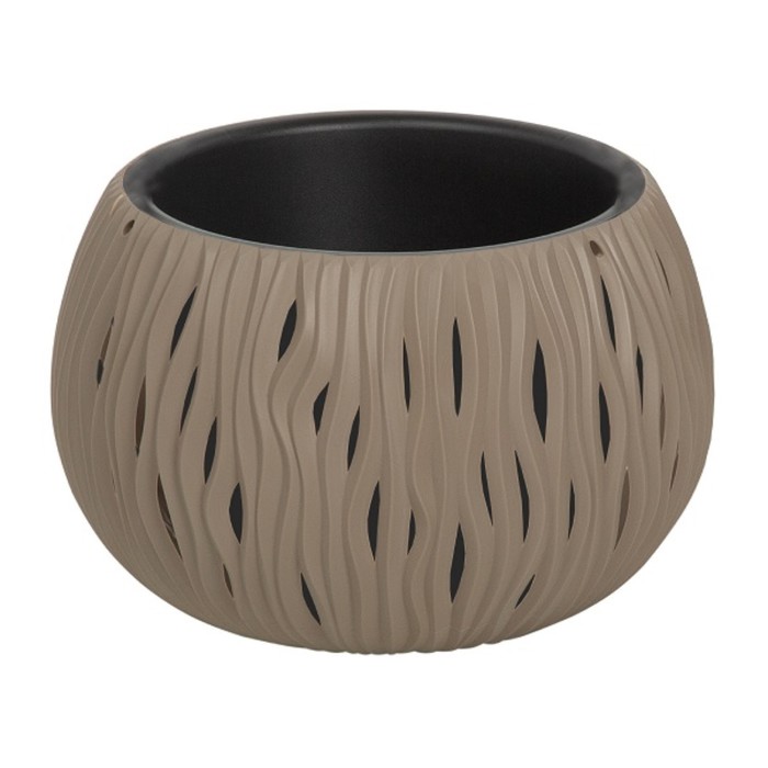 Кашпо для цветов Sandy Bowl, 3.9 л, 29×29×19 см, пластиковое, со вставкой, мокко - Фото 1