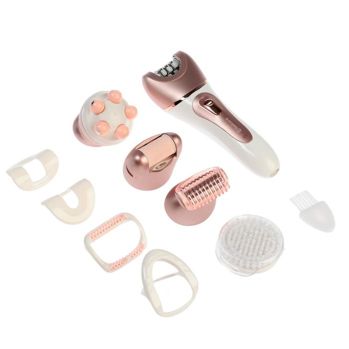 Эпилятор Sakura SA-5541WP, 10 насадок, 2 скорости, подсветка, АКБ, розово-белый - Фото 1