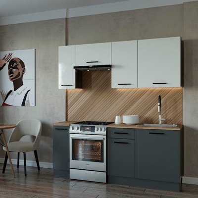 Кухня прямая «Вегас», со столешницей, 1800×600 мм, цвет антрацит/дуб вотан/антрацит/жемчуг