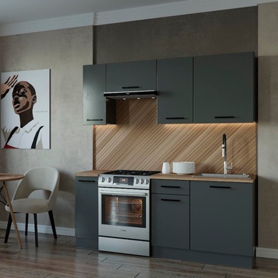 Кухня прямая «Антрацит», со столешницей, 1800×600 мм, цвет антрацит/дуб вотан/антрацит