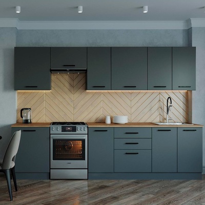 Кухня прямая «Антрацит», со столешницей, 3000×600 мм, цвет антрацит/дуб вотан/антрацит