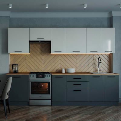 Кухня прямая «Вегас», со столешницей, 3000×600 мм, цвет антрацит/дуб вотан/антрацит/жемчуг