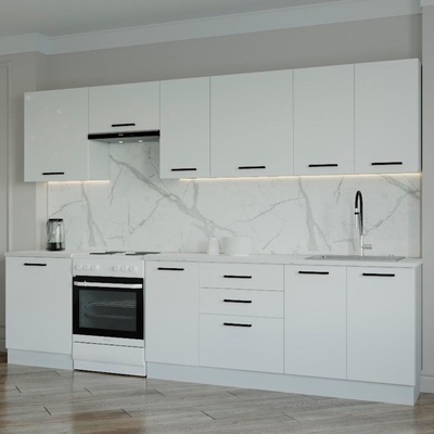 Кухня прямая «Жемчуг», со столешницей, 3000×600 мм, цвет белый/мрамор марквина белый/жемчуг
