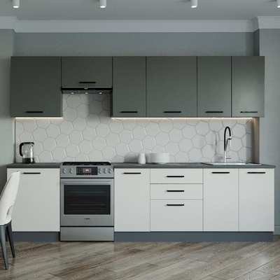 Кухня прямая «Лофт», со столешницей, 3000×600 мм, цвет антрацит/детройт/антрацит/жемчуг