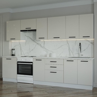 Кухня прямая «Шампань», 3000×600 мм, цвет белый/мрамор марквина белый/сатин