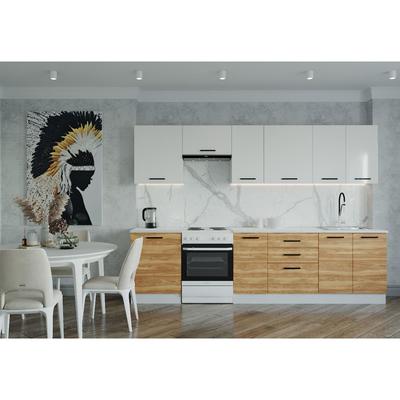 Кухня Лада 3000х600 Белый/Мрамор Марквина белый/Жемчуг,Дуб крафт