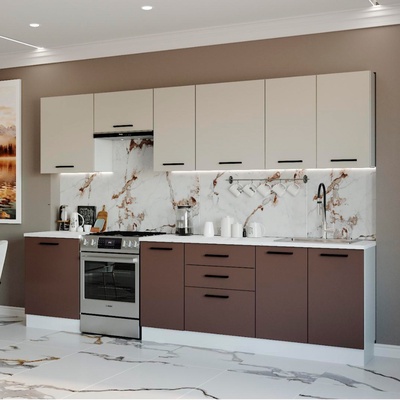 Кухня прямая «Латте», со столешницей, 3000×600 мм, цвет белый/мрамор марквина белый/сатин/мокко
