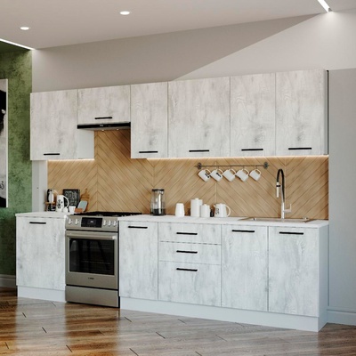 Кухня прямая «Пайн», со столешницей, 3000×600 мм, цвет белый/мрамор марквина белый/пайн