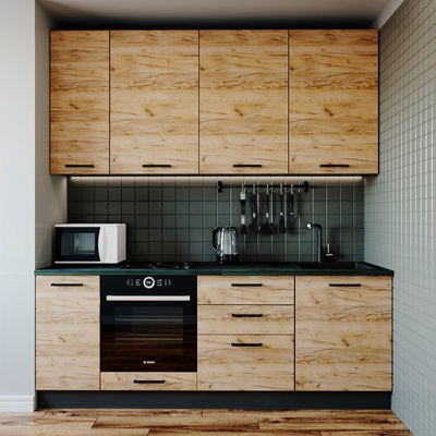 Кухня прямая «Крафт», со столешницей, 2200×600 мм, цвет антрацит/детройт/дуб крафт