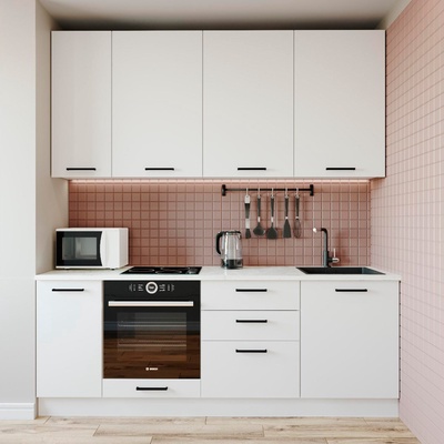 Кухня прямая «Жемчуг», со столешницей, 2200×600 мм, цвет белый/мрамор марквина белый/жемчуг