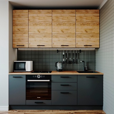 Кухня прямая «Дели», со столешницей, 2200×600 мм, цвет антрацит/дуб вотан/дуб крафт/антрацит