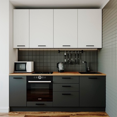 Кухня прямая «Вегас», со столешницей, 2200×600 мм, цвет антрацит/дуб вотан/антрацит/жемчуг