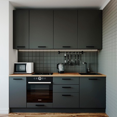 Кухня прямая «Антрацит», со столешницей, 2200×600 мм цвет антрацит/дуб вотан/антрацит