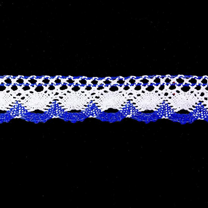 Тесьма плетёная, с люрексом 4,5 см., в рулоне 100 м., сине-белая - Фото 1