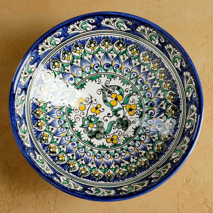 Супница Риштанская Керамика "Цветы", 25 см, синяя - фото 1908666173