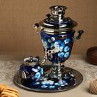 Набор посуды «Жостово на синем», 3 предмета: самовар 3 л, заварочный чайник 0.7 л, поднос - Фото 12