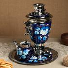 Набор посуды «Жостово на синем», 3 предмета: самовар 3 л, заварочный чайник 0.7 л, поднос - Фото 14