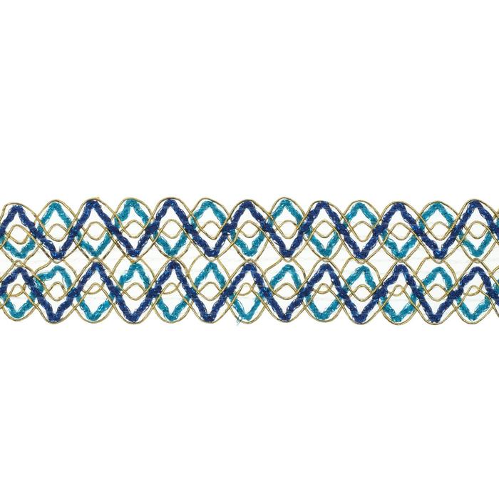 Тесьма «Зигзаг», ширина 3,5 см., в рулоне 25 м., сине-голубо-золотая - Фото 1