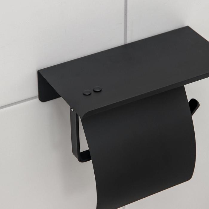 Держатель для туалетной бумаги с полочкой, 18×10,3×14 см, цвет чёрный - фото 1901359504