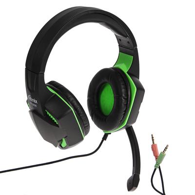 УЦЕНКА Наушники Ritmix RH-560M Gaming, игровые, полноразмерные,микрофон,3.5мм, 1.8 м, черно-зеленые