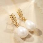 Серьги с жемчугом «Грейс» пухлая капля, цвет белый в золоте - Фото 6