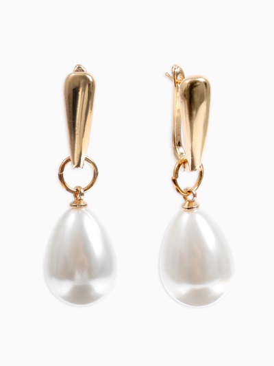 Серьги с жемчугом «Грейс», пухлая капля, белые в золоте