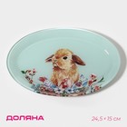 Блюдо стеклянное овальное Доляна «Кролик», овальное, 24,5×15 см - фото 319797256