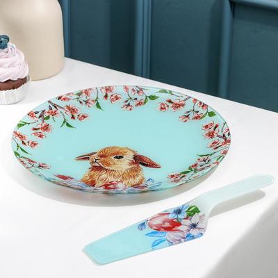 Тортовница с лопаткой Доляна «Кролик», d=30 см, лопатка 26.5×7×2 см, стекло