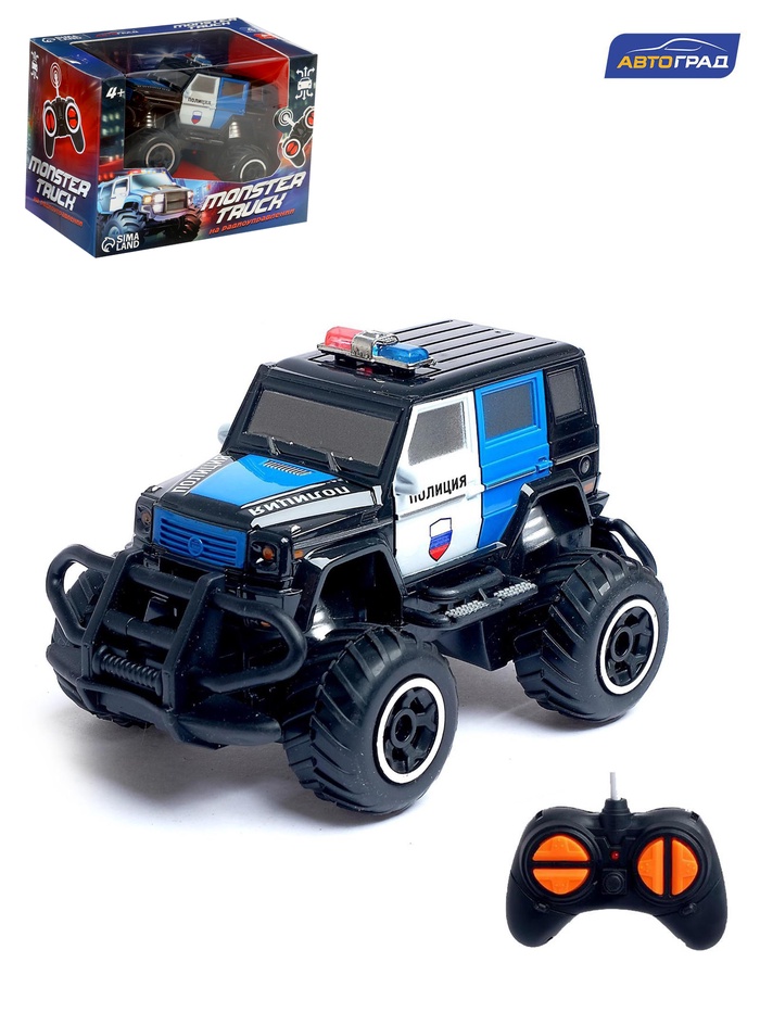 Машинка на пульте управления «Джип. Полиция», работает от батареек, цвет чёрный
