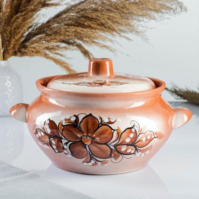 Жаровня Кунгурская керамика, с росписью, 3 л, коричневая