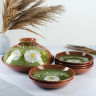 Набор посуды для блинов Кунгурская керамика, 7 предметов: 1 шт. блинница, 6 шт. тарелок, зелёный - Фото 2