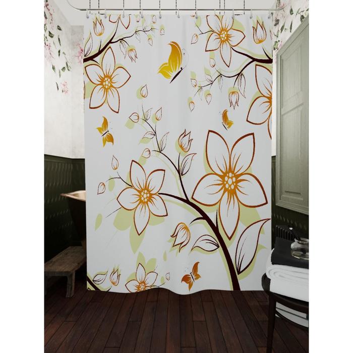 Штора для ванной «Бабочки и белые цветы», размер 180х200 см - Фото 1