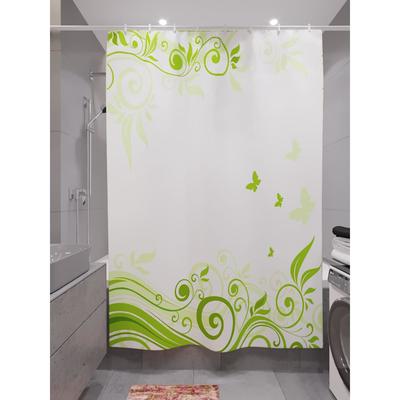 Штора для ванной «Цветочный зеленый фон», размер 180×200 см