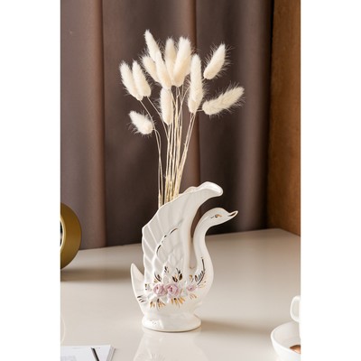 Ваза керамическая "Лебедь", настольная, золотой декор, лепка, белая, 19 см
