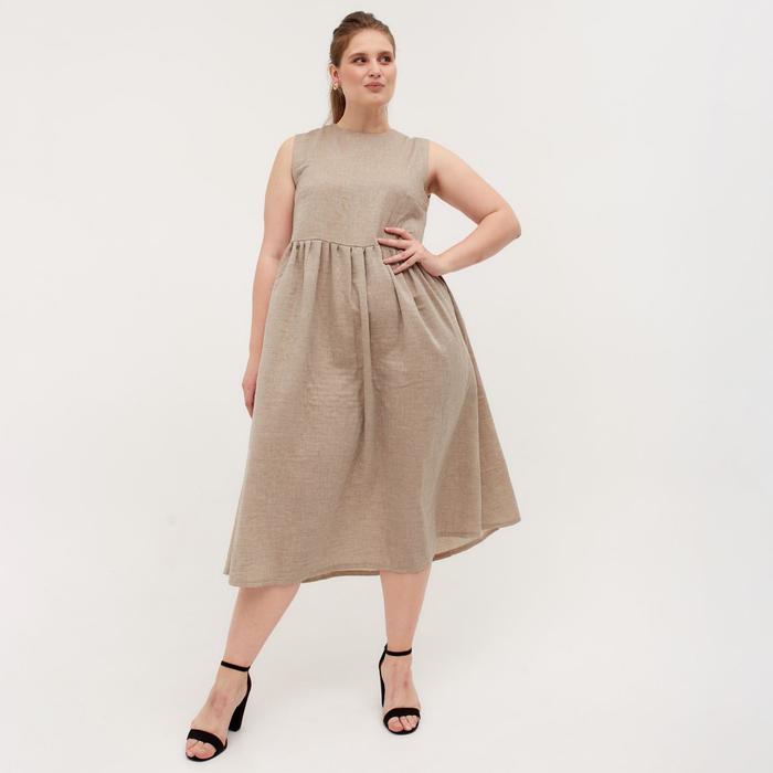 Платье летнее женское MINAKU: Cotton collection, цвет бежевый, размер 52