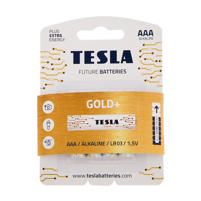 Батарейка алкалиновая Tesla Gold, AAA, LR03-4BL, 1.5В, блистер, 4 шт. - Фото 1