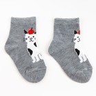 Носки детские Ft-757-L-12 "Кот с яблоком" цвет серый,  р-р 16-18 - фото 41554017