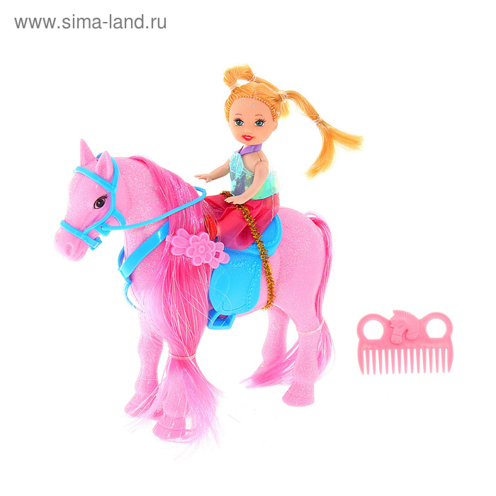 Лошадь с куклой малышкой, с расчёской, МИКС - Фото 1