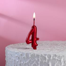 Свеча для торта "Овал", цифра "4", рубиновая, 5,5 см